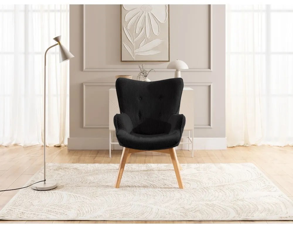 Fekete kordbársony fotel Niko – Ropez