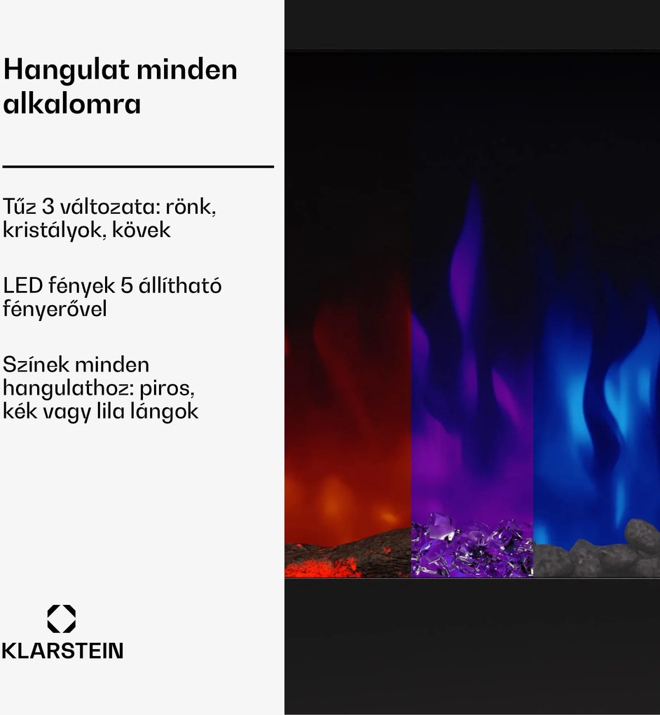 Klarstein Galeras 178, elektromos fali kandalló, 1800 W, LED