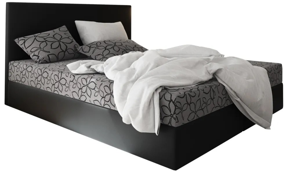 ELONA 2 kárpitozott boxspring ágy, 90x200, flowes 83/sioux fekete, balos