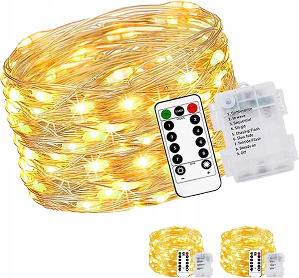 3db-os karácsonyfa lámpa szett 5m meleg fehér fényű, 100 Led