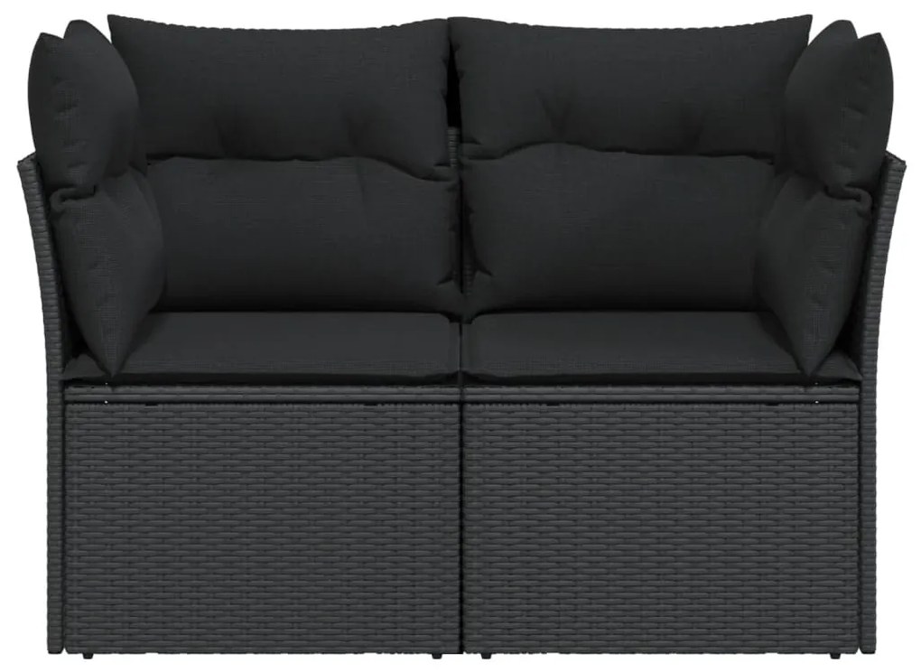 2 személyes fekete polyrattan kerti kanapé párnával
