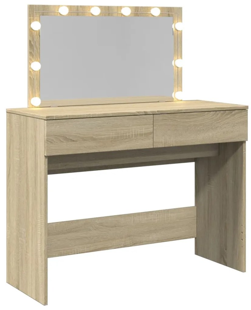 sonoma tölgy színű fésülködőasztal LED-del 100 x 40 x 120 cm