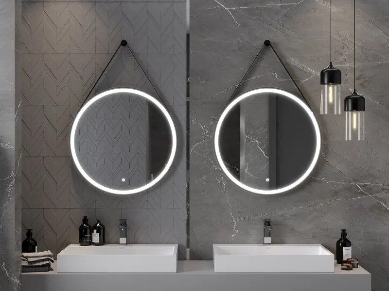 Mexen Reni, LED fürdoszobai tükör háttérvilágítással 70x70 cm, 6000K, fekete keret, páramentes, 9812-070-070-611-70