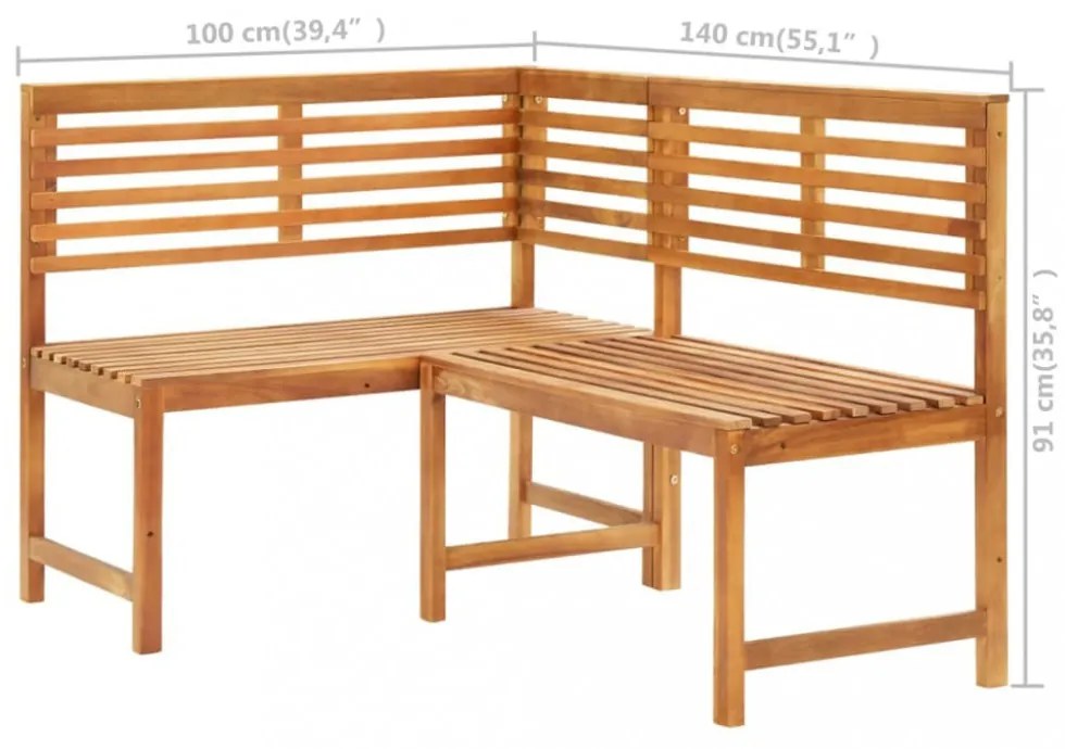 tömör akácfa kerti sarokpad 140 cm