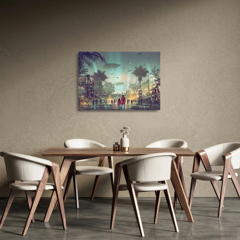 Kép - egy város a jövőben (üvegen) (70x50 cm)