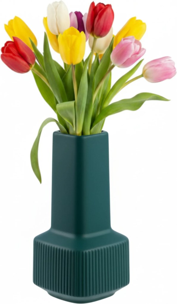 Dekoratív kerámia váza H20cm Palack zöld matt virágos üveg