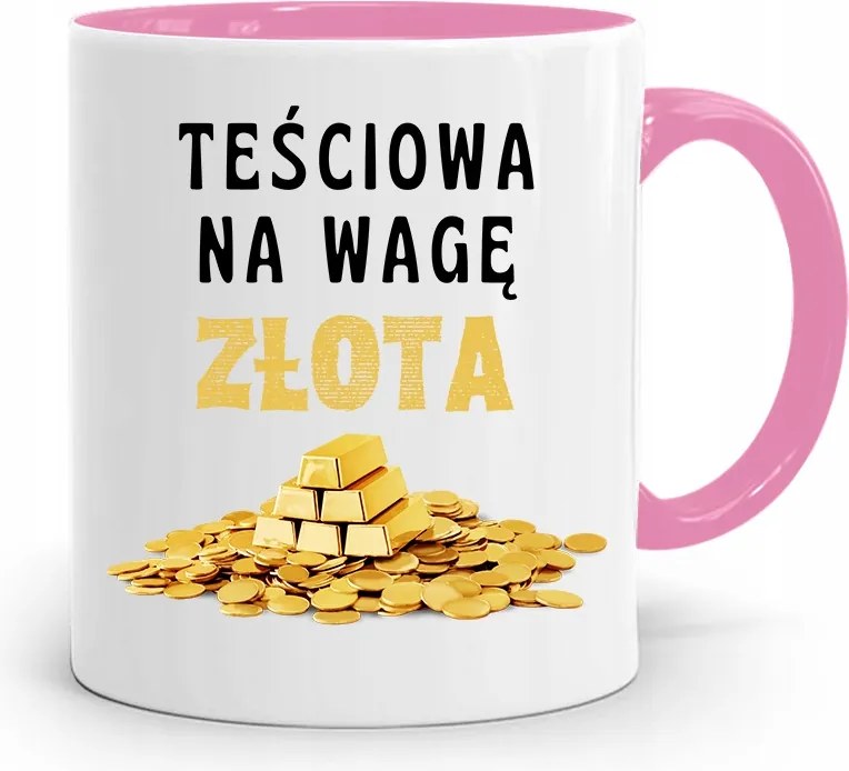 Rózsaszín Bögre Anyósnak Arany Mérleggel, fényképes nyomtatással