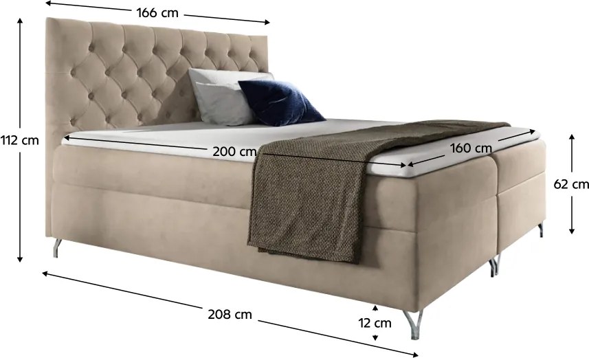 Boxspring ágy, 160x200, bézs Velvet szövet, GULIETTE + ajándék