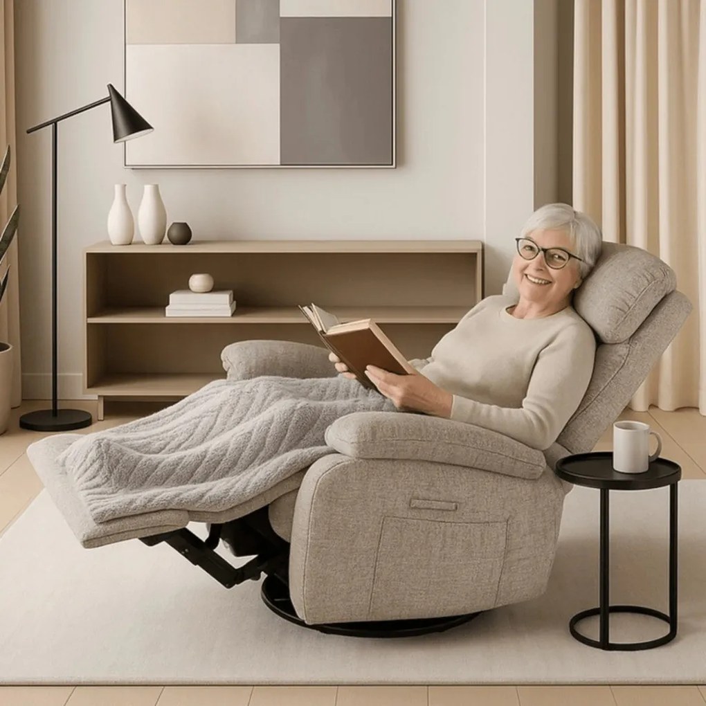 Elektromosan Vezérelhető Masszázsfunkciós Relaxfotel Fotel Barnás-Bézs Színben. BRUCE