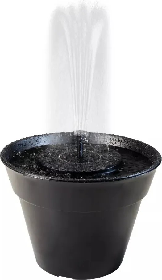Szökőkút napelemes virágtartó fekete műanyag kerti 30 cm