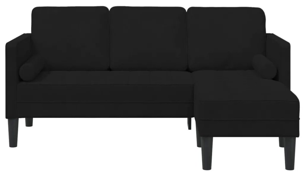 Kerti kanapé padról és párnákról, L-alakú fekete bársonyos, 3 fős kanapé fekvőhellyel, 160 cm fekete bársonyos, Pad fekete 113x57x39 cm bársonyos
