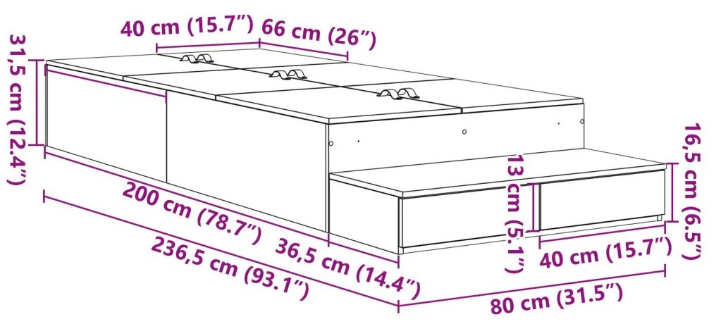 tárolós ágykeret fekete tölgy 80x200 cm