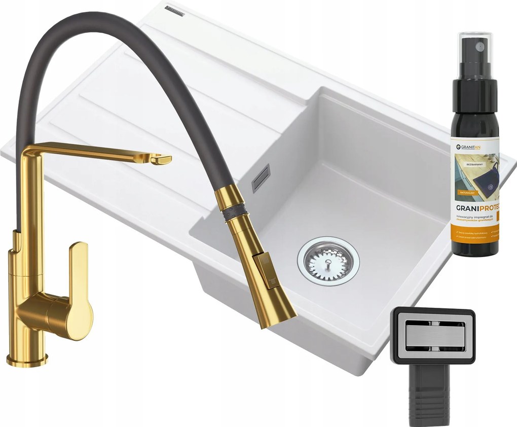 Gránit Mosogató Csaptelep Fehér Arany Timor