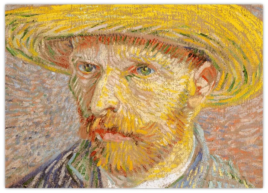 Üveg kép - Vincent van Gogh, Self-Portrait with a Straw Hat (The Potato Peeler), reprodukciók (70x50 cm)