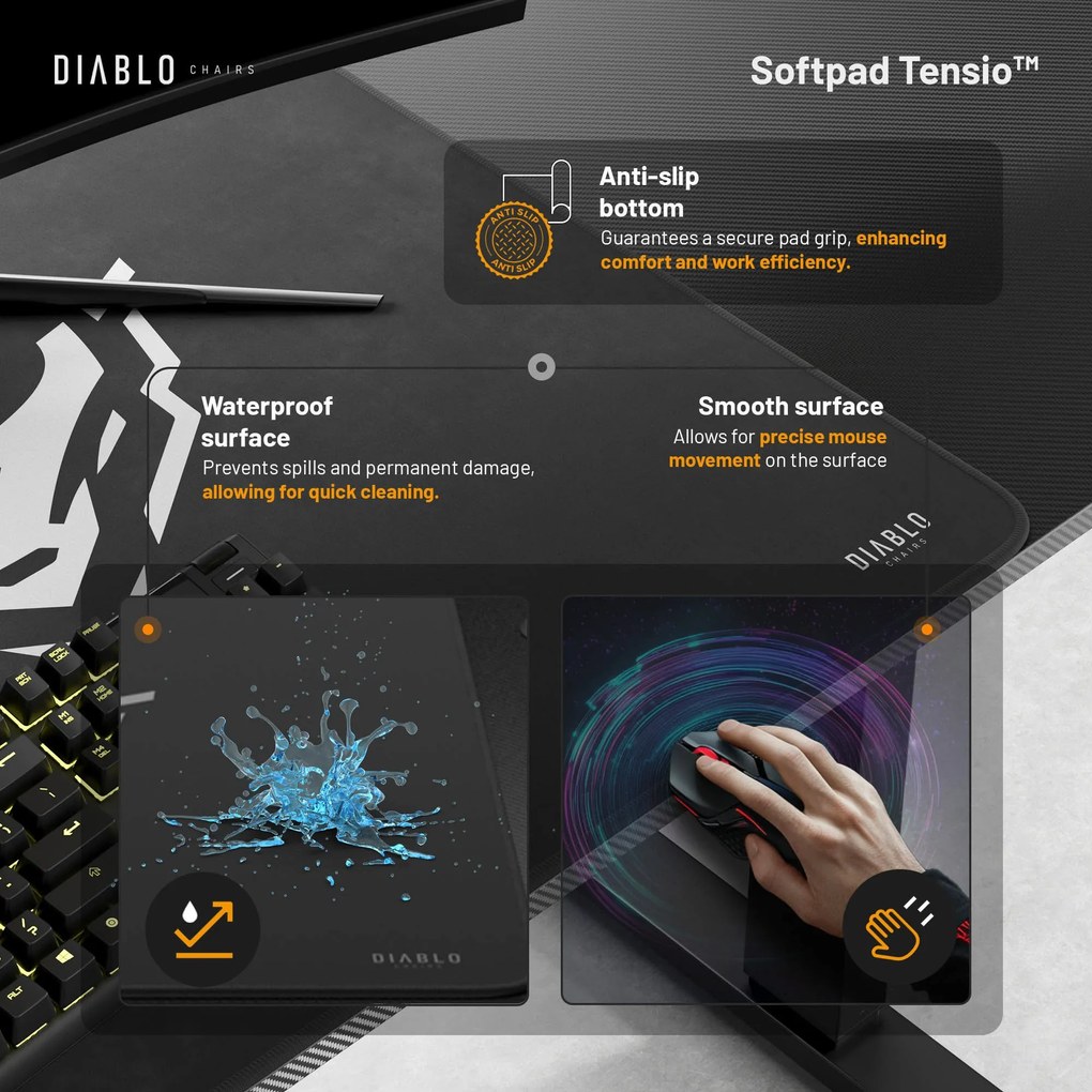 Elektromosan magasságban állítható íróasztal 140 cm fekete: Diablo X-Tensio 1400