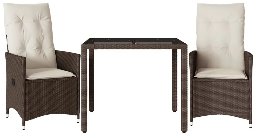 3 részes barna polyrattan bisztrógarnitúra párnákkal