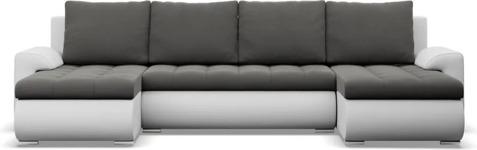 Tokio U alakú sarokkanapé, 3 ágyneműtartóval, bársony + műbőr, univerzális oldal, szürke - fehér