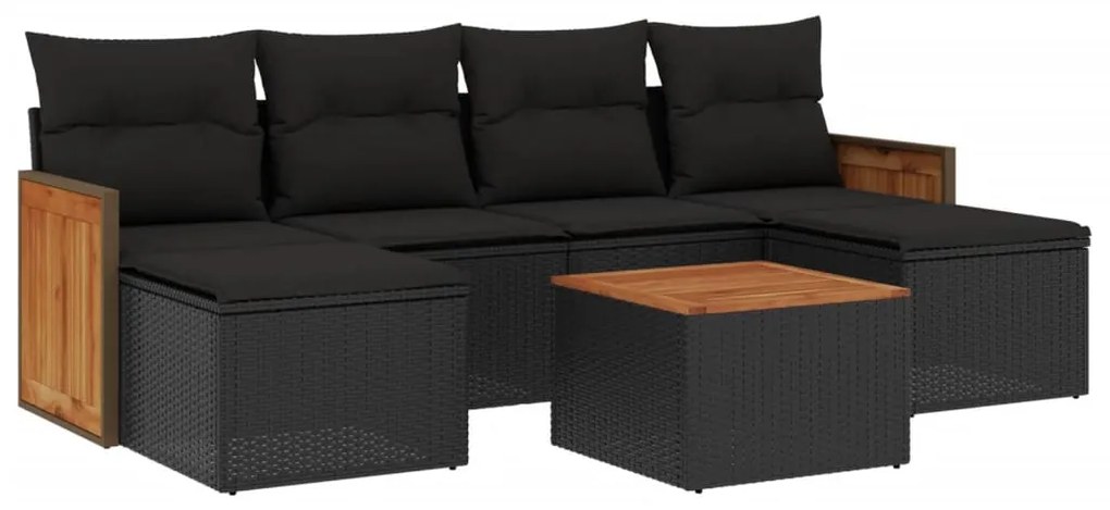 7 részes fekete polyrattan kerti ülőgarnitúra párnával