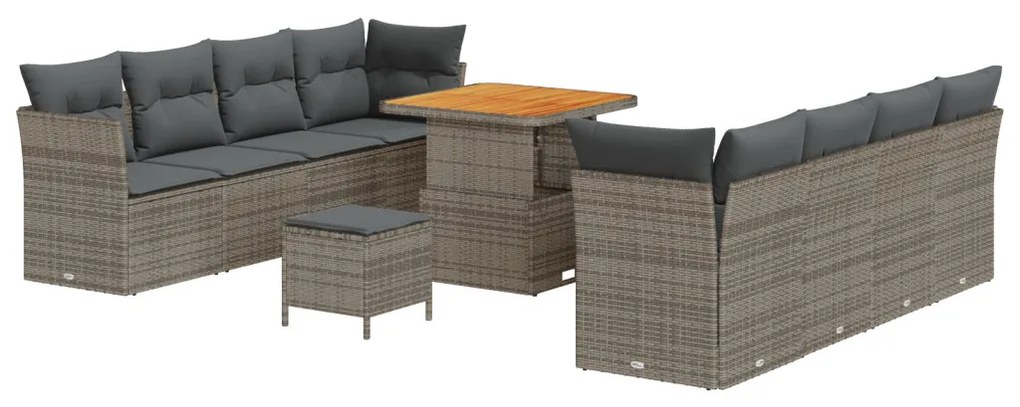 11 részes kertibútor szett párnákkal szürke poli rattan akáccal, 3 részes kert Dining szett párnákkal szürke poli rattan akáccal