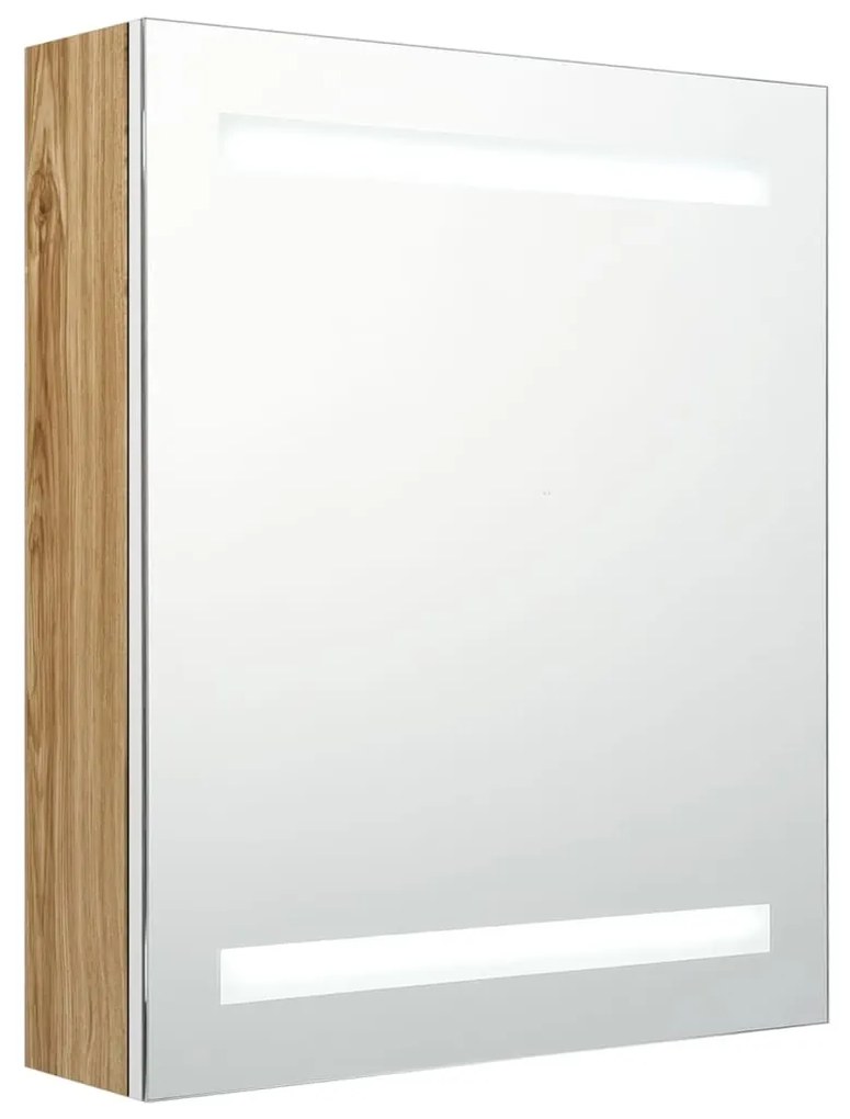 fehér-tölgyszínű LED-es tükrös fürdőszobaszekrény 50x14x60 cm