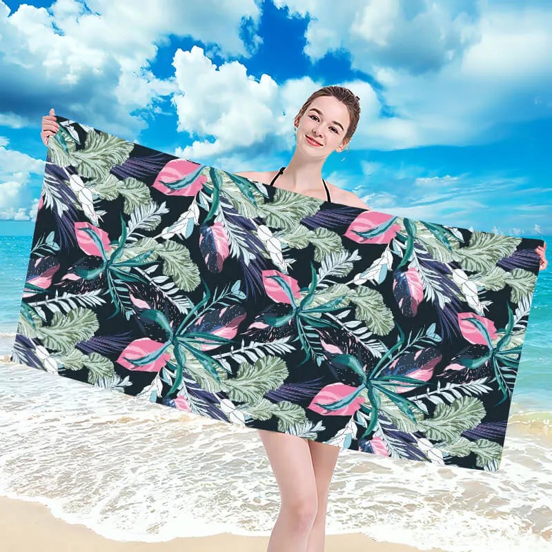 Strandtörölköző NIGHT BLOSSOM 100x180 cm fekete, 100% mikroszálas