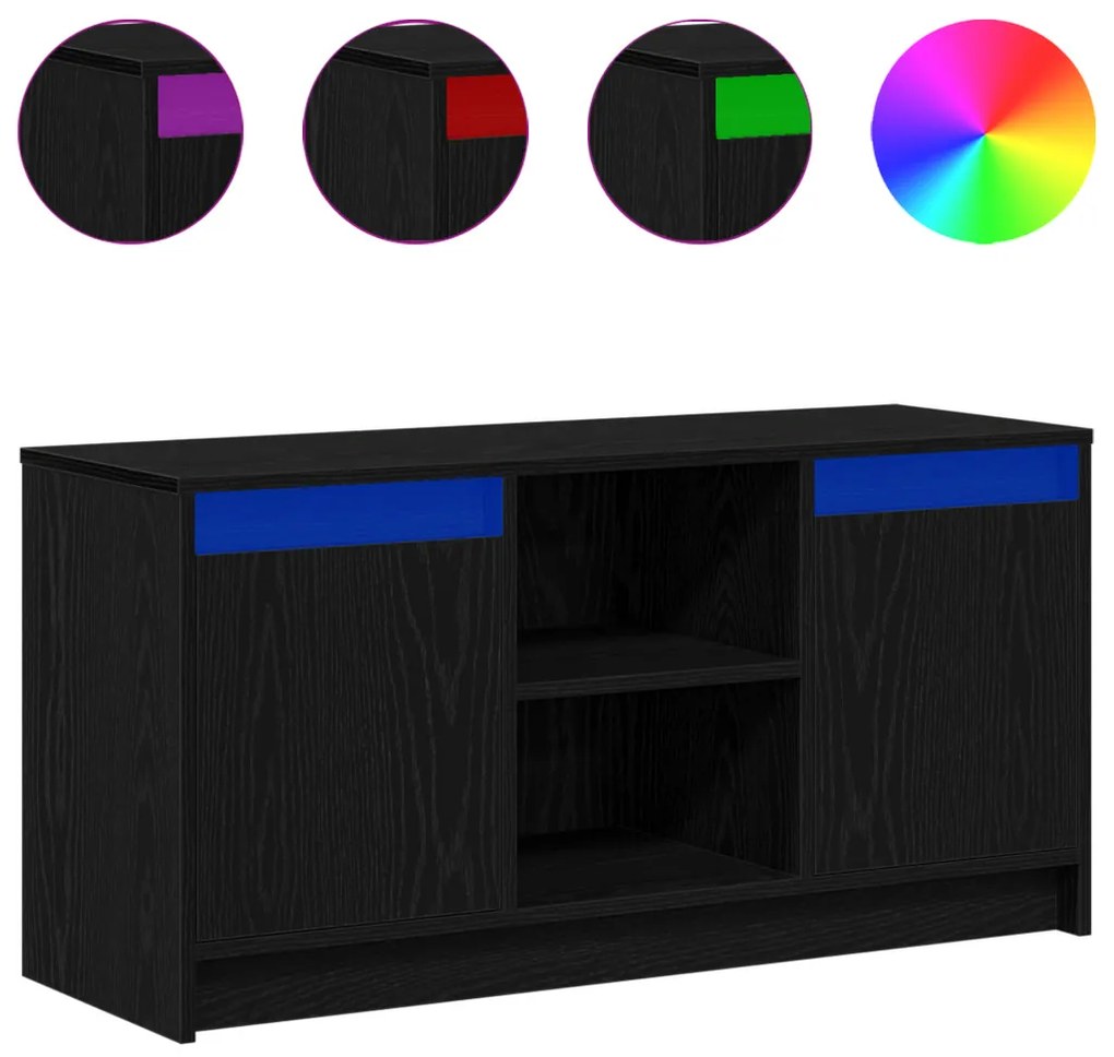 TV Szekrény LED Fénytartalmazó Fekete Rackkel, 100x34x50 cm, Műmászott Fából készült