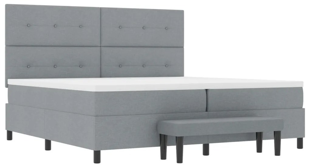 vidaXL Boxspring ágy matraccal és padal világosszürke 200x200 cm szövet
