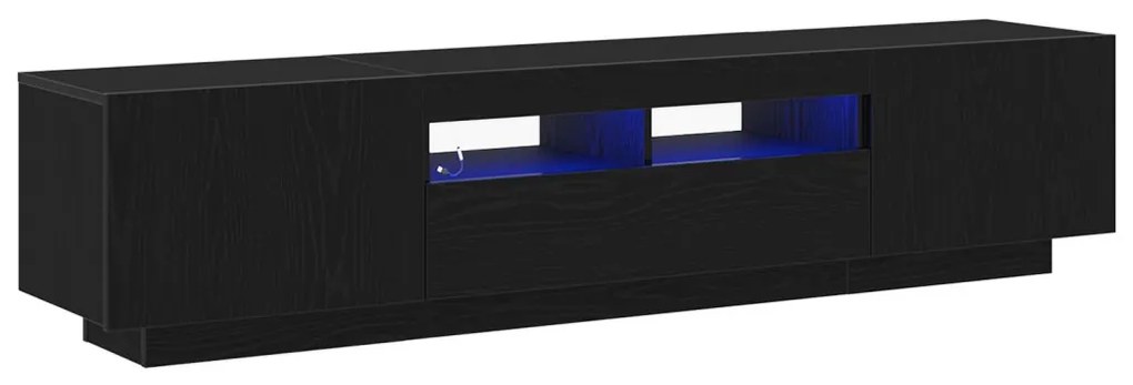 TV szekrény LED fényekkel fekete tölgy színben, 180x35x40 cm, mérnöki fa