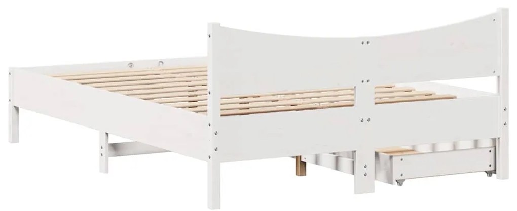 fehér tömör fenyőfa ágykeret fiókokkal 120 x 200 cm
