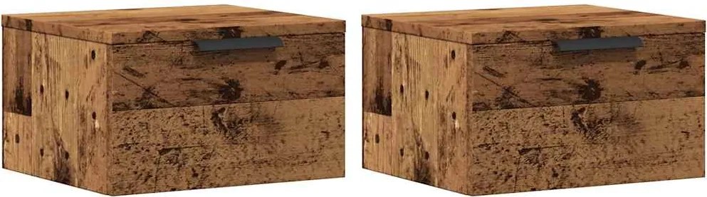 vidaXL 2 db antik fa színű falra szerelhető éjjeliszekrény 34x30x20 cm