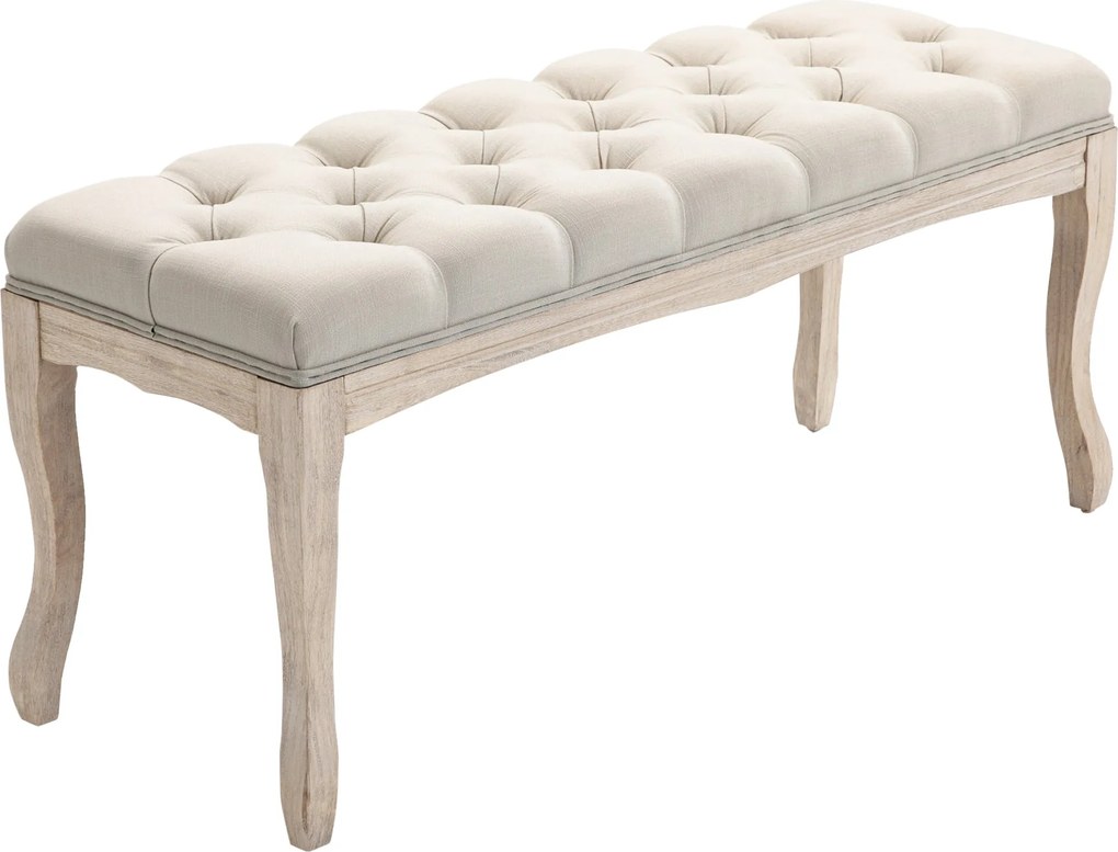 HOMCOM Kárpitozott Pad Készlet Cipőpad Zongorapad Vintage Ágytalp Pad Hálóba, Nappaliba, Folyosóra, Gumifa, Vászon, Bézs 110 x 40 x 48 cm | Aosom