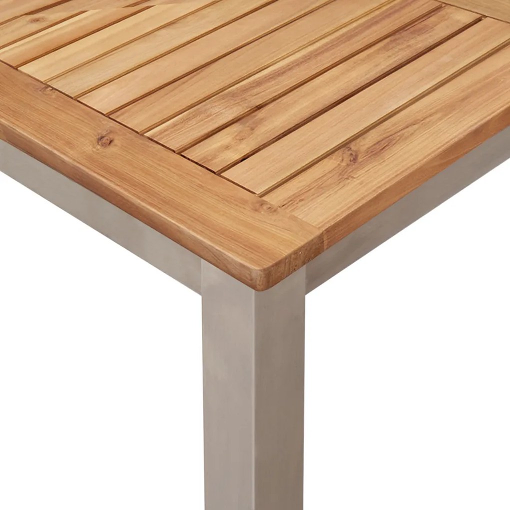 5 darabos Kert Étkező Garnitúra Tömör Akácfából, Kültéri Étkezőasztal 150x90x75 cm Tömör Akácfából, Összecsukható Kert Székek 4 db Tömör Akácfából és Fém