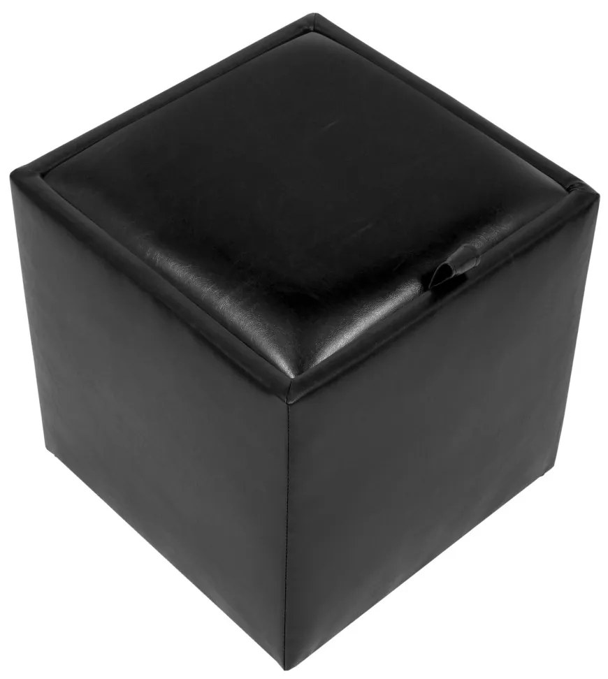 Kocka puff tárolóval, műbőr Fekete N