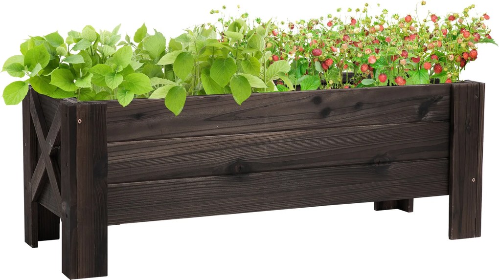 Outsunny Városi Kert Évelő Virágtartó Szilárd Fa Téglalap Formájú, Emelt Lábakkal és 2 Leeresztő Nyílással 100x36,5x36 cm Barna | Aosom