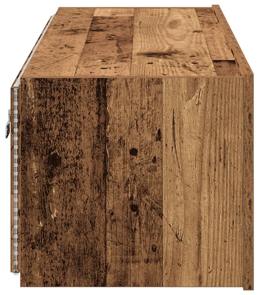 TV fali szekrény LED lámpákkal, régi fa 100x35x31 cm