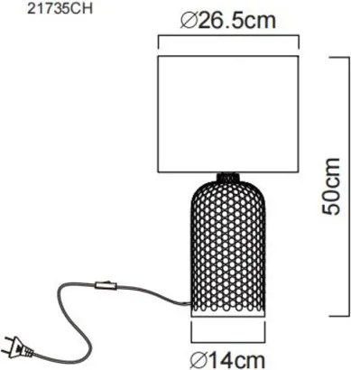 Globo 21735CH Asztali lámpa, üveg pezsgő színű, textil pezsgő színű, kábel PVC fehér, billenőkapcsoló a kábelen, ø: 265mm, M: 500mm, kábel hossza 1300mm, 1x E27 60W 230V izzó nélkül