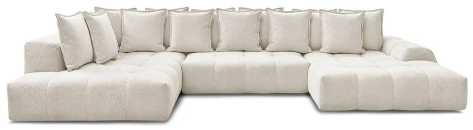 Fehér zsenília kinyitható-tárolóhelyes sarokkanapé (bal oldali-U alakú) Everest – Bobochic Paris