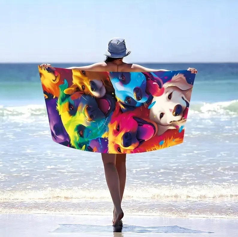 Strandtörölköző WOOF 100x180 cm színes, 100% mikroszálas