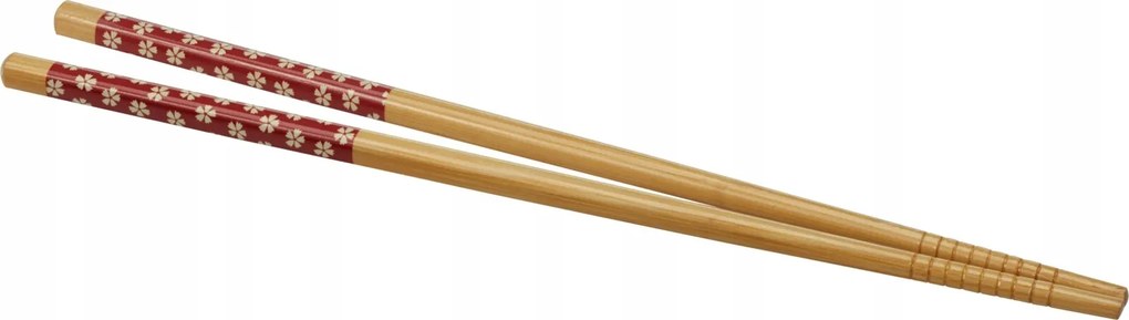 Bambusz evőpálcika piros nyéllel és fehér virágokkal (8 db-os készlet, 24 cm)