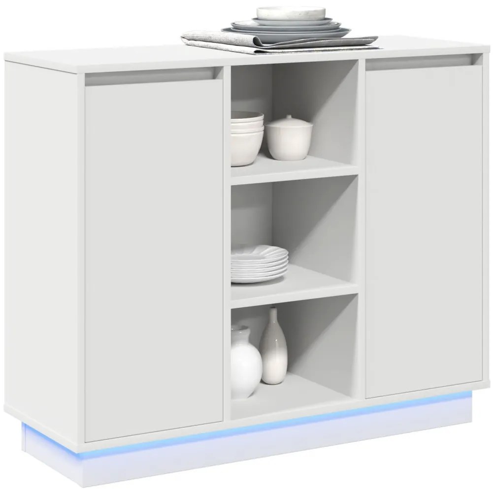 LED-es oldalszekrény Fehér 90x32x75 cm Mérnöki fa