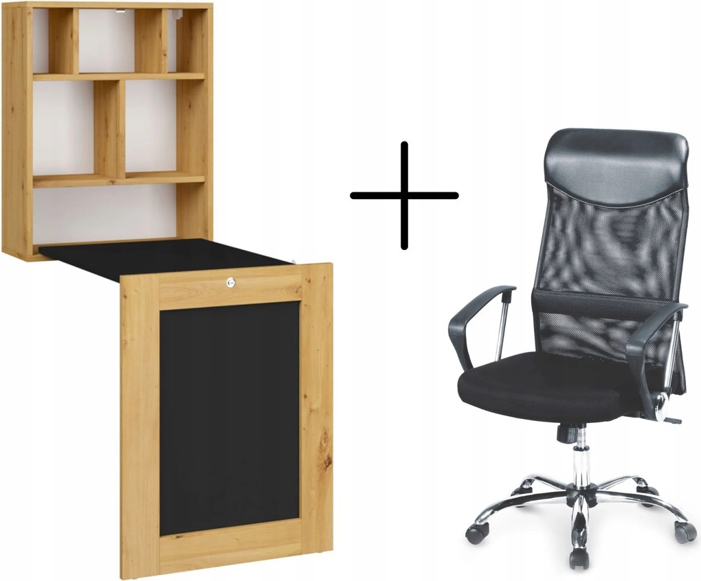 Tilt összecsukható akasztós íróasztal artisan tölgy Vire íróasztali szék, fekete