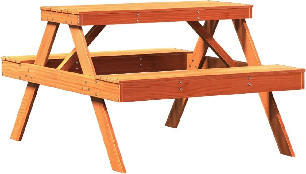 vidaXL viaszbarna tömör fenyőfa piknik asztal 105 x 134 x 75 cm