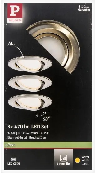 Paulmann 93483 - KÉSZLET 3xLED/6,5W IP23 Dimmelhető fürdőszobai lámpa NOVA 230V