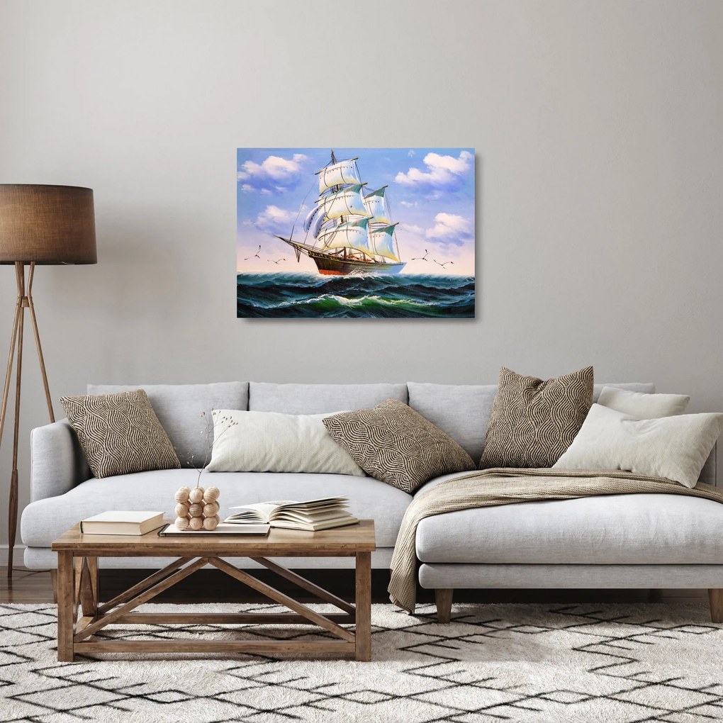 Kép egy hajóról a hullámokon (üvegen) (70x50 cm)