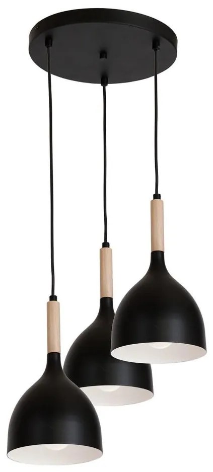 Csillár zsinóron NOAK WOOD 3xE27/15W/230V fekete/bükkfa