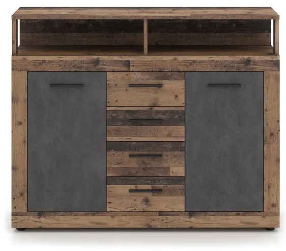 LUNA MIDI B Komód 2 ajtó/4 fiók Old wood/ szürke színben