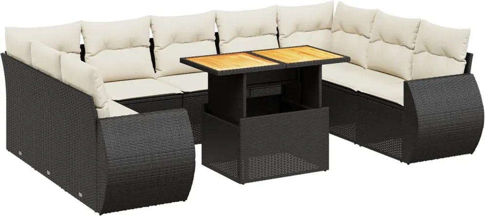 vidaXL 10 részes fekete polyrattan kerti ülőgarnitúra párnákkal