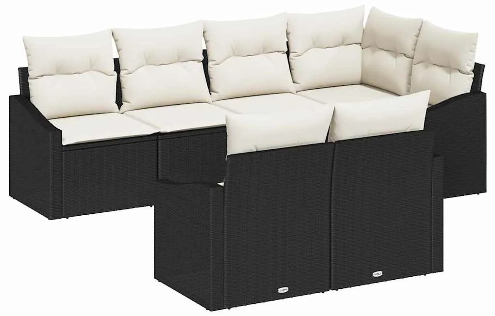 Kanapé Szett párnával 7 pcs Fekete polirattan