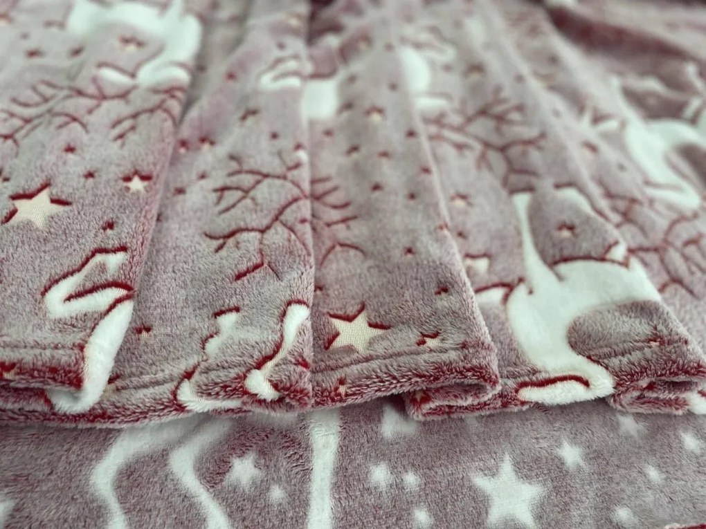 Sötétben világító karácsonyi mikroplüss pléd STAR DEER, piros Méret: 150 x 200 cm