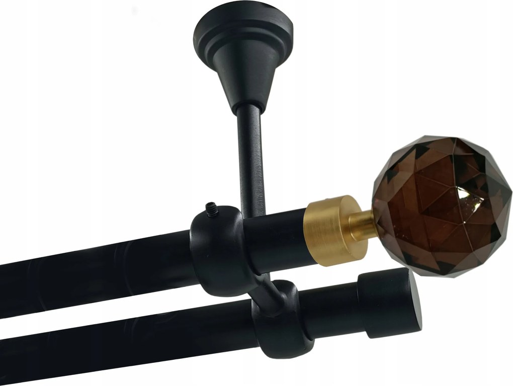 Dupla függönykarnis Fém Mennyezet 19+19mm Fekete 200cm Crystal Brown Kerekek Nélkül